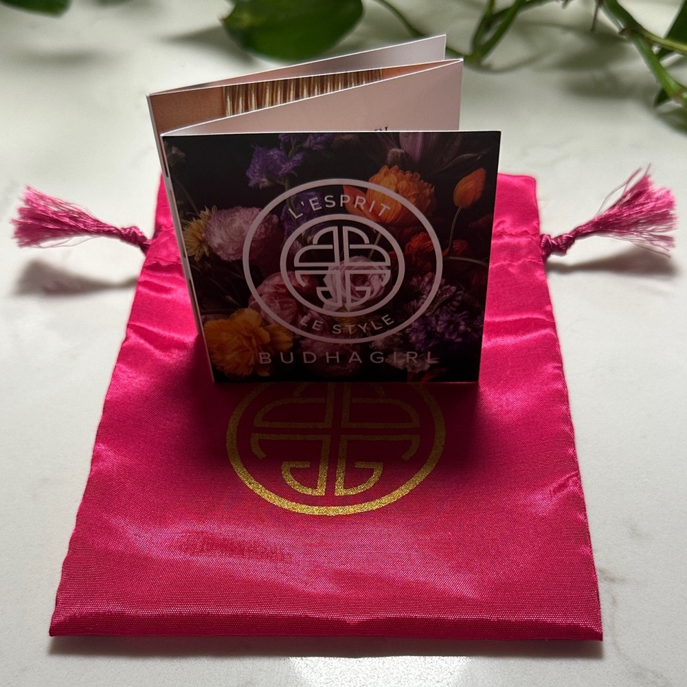 BUDHAGIRL Empty Hot Pink Satin Drawstring Pouch with Gold Emblem Size 5” x 6.5” - Picture 2 of 2